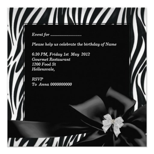 Birthday Party Zebra Leopard Elegant Black white Personalized Invite