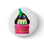 Birthday Penguin With Cake Button