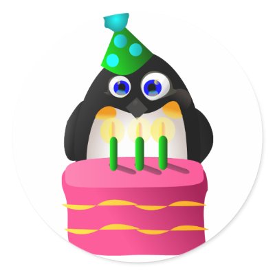 Birthday Penguin With Cake Stickers by Spiderwebs