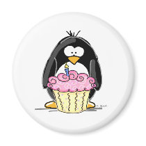 Birthday Penguin with Cupcake Refrigerator Magnet
