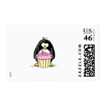 Birthday Penguin with Cupcake Postage Stamps