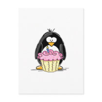 Birthday Penguin with Cupcake postcards by penguinality Birthday Penguin with Cupcake postcards