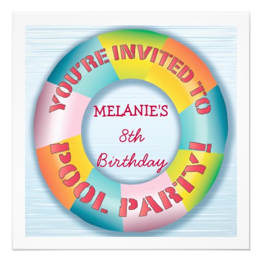 Birthday Pool Party Colorful Fun Float Invitation