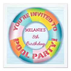   Birthday Pool Party Colorful Fun Float Invitation 5.25