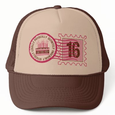 Birthday Stamp 16 Hat by pinkinkart