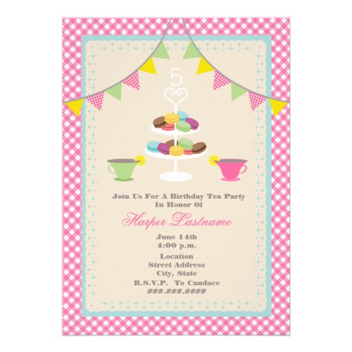Birthday Tea Party + Macarons Invitation - Pink