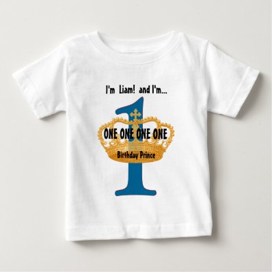 Birthday Tee for One Year Old Blue Gold Crown