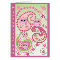 Birthday Text card with Paisley design & Owls