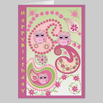 Birthday Text card with Paisley design & Owls cards