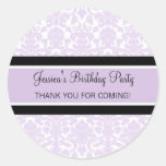 Birthday Thank You Custom Name Favor Tags Lilac Round Sticker