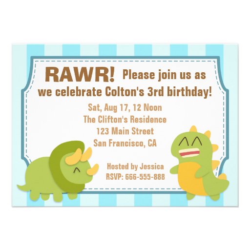 Birthday Theme - Cute Dinosaurs Custom Invites