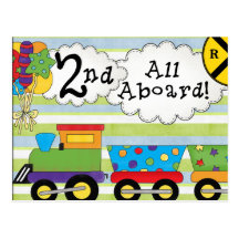 Birthday Train 2nd Birthday Party Invites Postcard