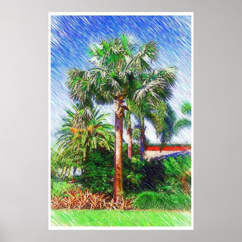 Bismarckia nobilis palm tree, color pencil drawing print