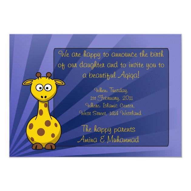 Bismillah Giraffe Aqiqa Islamic Baby greeting Card