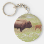 Bison and Calf in Yellowstone Basic Round Button Keychain