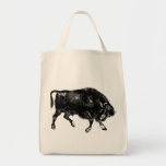Bison Buffalo American Vintage Wood Engraving Canvas Bag