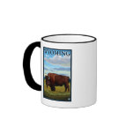 Bison SceneWyomingVintage Travel Poster Coffee Mugs