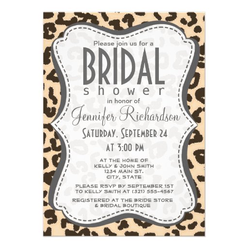 Bisque Color Leopard Animal Print Personalized Invitation