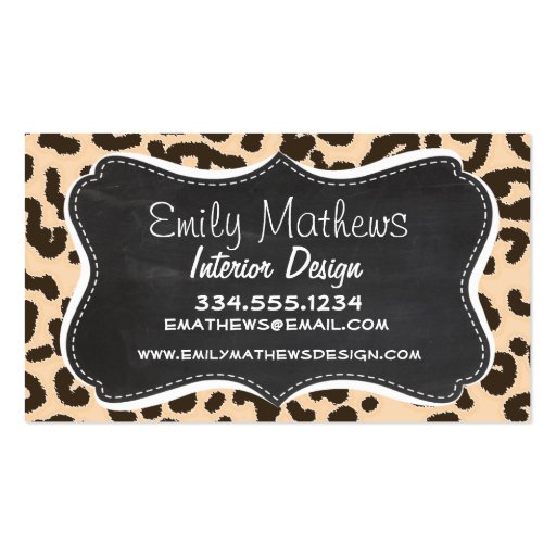 Bisque Color Leopard Print; Retro Chalkboard Business Card Templates (front side)