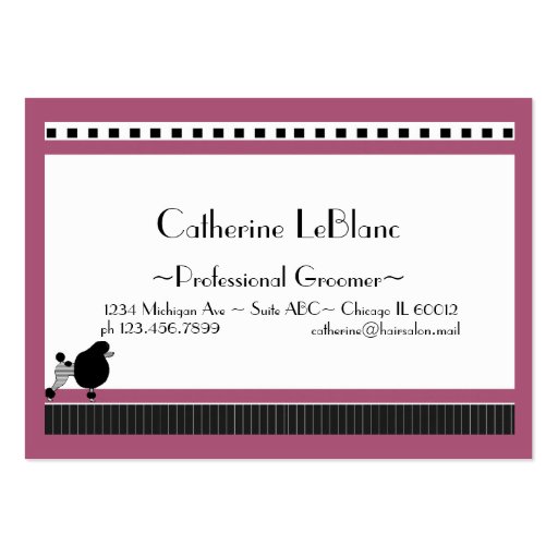 Bistro Poodle in Black White and Pink Business Card Templates (front side)