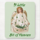 standard_mousepad - This lovely Celtic Angel is a vintage design Ive hand retouched. She has wavy red hair, cream robe and wings. She is catching shamrocks in the skirt of her robe. Text says ... A Little Bit of Heaven. Many matching gifts available in my store with this design.: Sizes 
