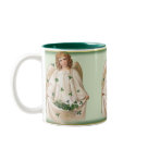 twotone_mug - This lovely Celtic Angel is a vintage design Ive hand retouched. She has wavy red hair, cream robe and wings. She is catching shamrocks in the skirt of her robe. Text says ... A Little Bit of Heaven. Many matching gifts available in my store with this design.: Sizes  Available colors: huntergreen