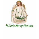 edun_live_ladies_tshirt - This lovely Celtic Angel is a vintage design Ive hand retouched. She has wavy red hair, cream robe and wings. She is catching shamrocks in the skirt of her robe. Text says ... A Little Bit of Heaven. Many matching gifts available in my store with this design.: Sizes  Available colors: natural