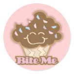 bite me chocolate cupcake round sticker