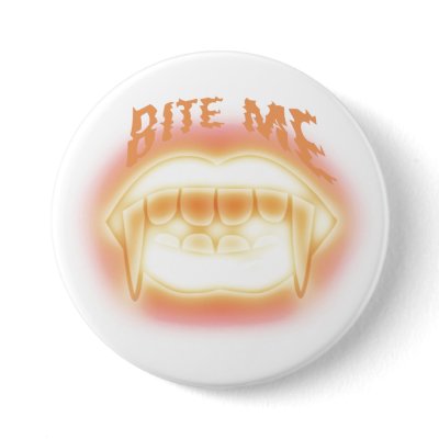 Bite Me Sexy Vampire Fangs Halloween Button by angela65