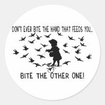 Bite The Hand Round Stickers