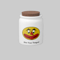 Bite Your Tongue Funny Yellow Face candy jars
