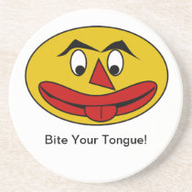 Bite Your Tongue Funny Yellow Face coasters