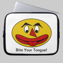 Bite Your Tongue Funny Yellow Face laptop sleeves