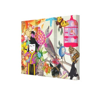 Bits and Bobs Collage 1 Triptych Stretched Canvas Prints