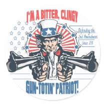 Bitter, Clingy Gun-Toting Patriot Uncle Sam Gear Round Stickers