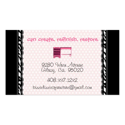 Bizzie Lizzie Zebra and Dots Business Card (back side)