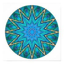 Bkue with Green Crystal  Mandala posters