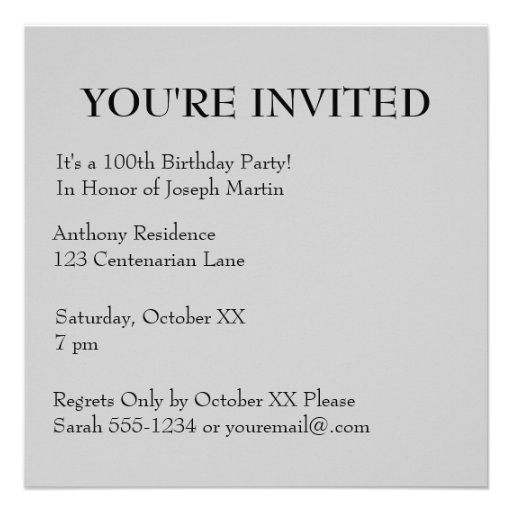 Black 100th Birthday Silver Number 100 Announcements