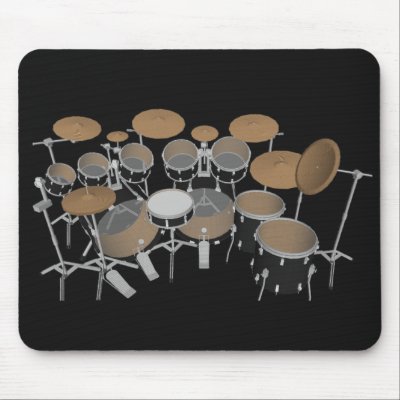 Black 10 Piece Drum Set: Black Mousepad: Drums Kit by spiritswitchboard