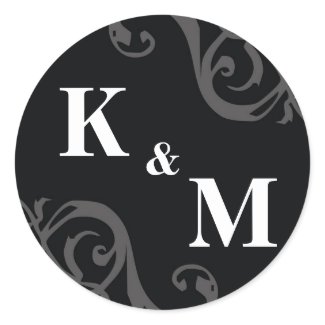 Black 2 initial letter monogram favor tag seal sticker