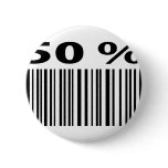 black 50 per cent barcode icon pinback button