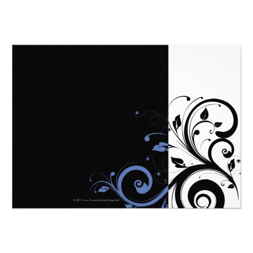 Black aand White with Periwinkle Swirl Custom Announcements