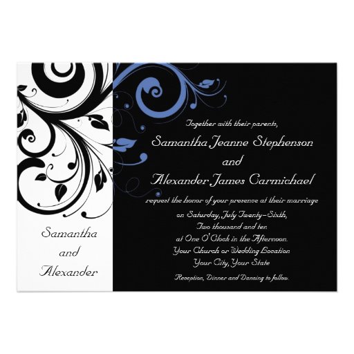 Black aand White with Periwinkle Swirl Custom Announcements