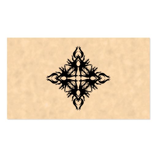 Black Abstract Design on Parchment Effect Pattern Business Card Templates (back side)