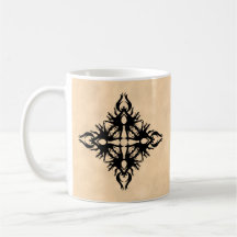 Black Abstract Design on Parchment Effect Pattern Mugs
