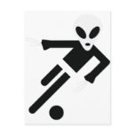 black alien soccer icon postcard