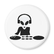 black alien turn tables dj icon fridge magnets