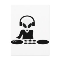 black alien turn tables dj icon postcard