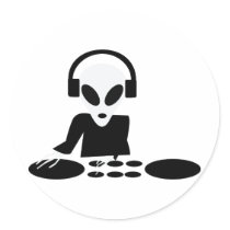 black alien turn tables dj icon sticker