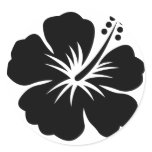 Black aloha flower round sticker